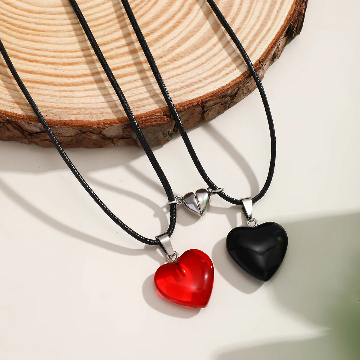 Duo de colliers coeurs avec aimant, bijou en acier inoxydable et en acrylique