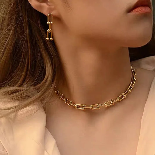 Ensemble de bijoux Maillons en U, bijoux en acier inoxydable doré 18 carats