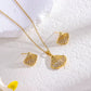 Parure de bijoux Coquillages et zircons, bijou en acier inoxydable doré 750 (18 carats) et en zircons naturels