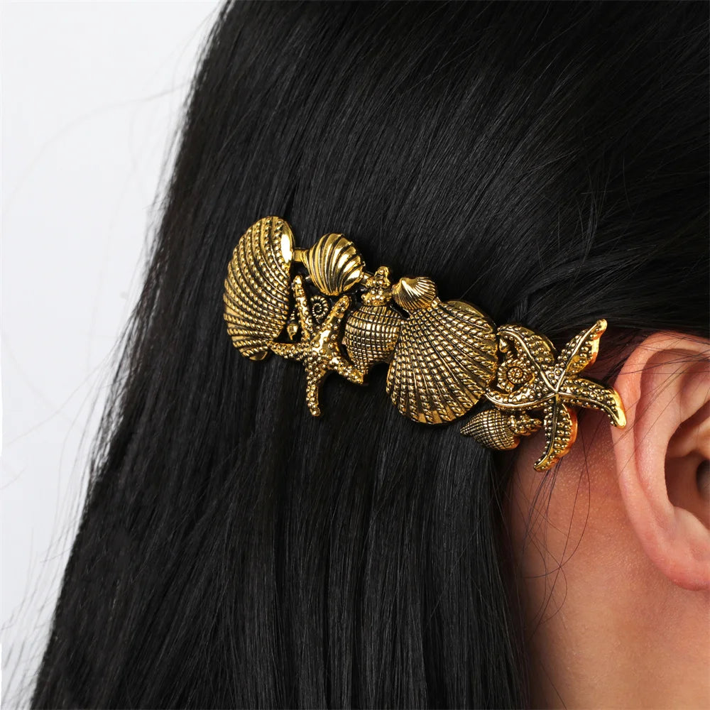 Pince à cheveux coquillages, bijou en acier inoxydable doré