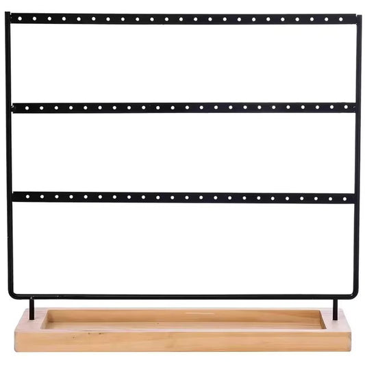 Support à bijoux, présentoir à bijoux en bois et en métal noir, 3 niveaux, 69 trous