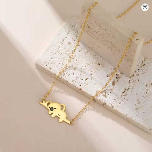 Collier Koala dormant, bijou en acier inoxydable doré