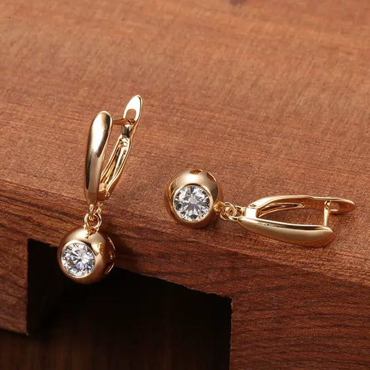 Boucles d'oreilles boule disco zircon blanc, bijou en plaqué or rose 585 (14 carats) et en zircons naturels