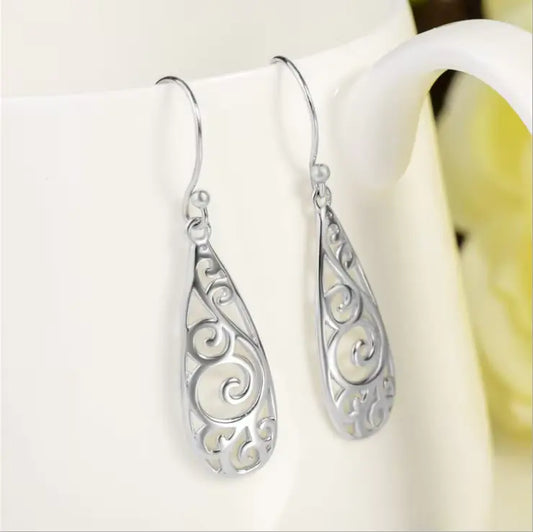 Boucles d'oreilles arabesques ajourées, crochets à boules, bijou en plaqué argent 925