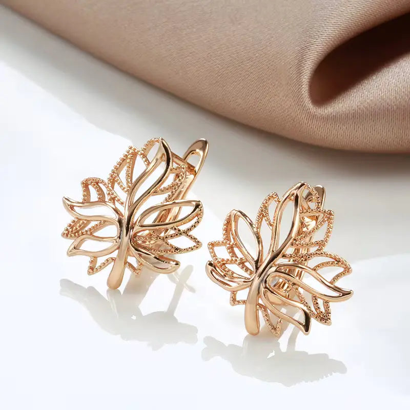 Boucles d'oreilles Fleur de Lotus, bijou en plaqué or rose 585 (14 carats)