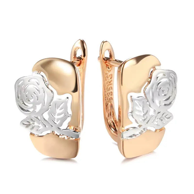 Boucles d'oreilles roses, bijou en plaqué or rose et or blanc 585 (14 carats)