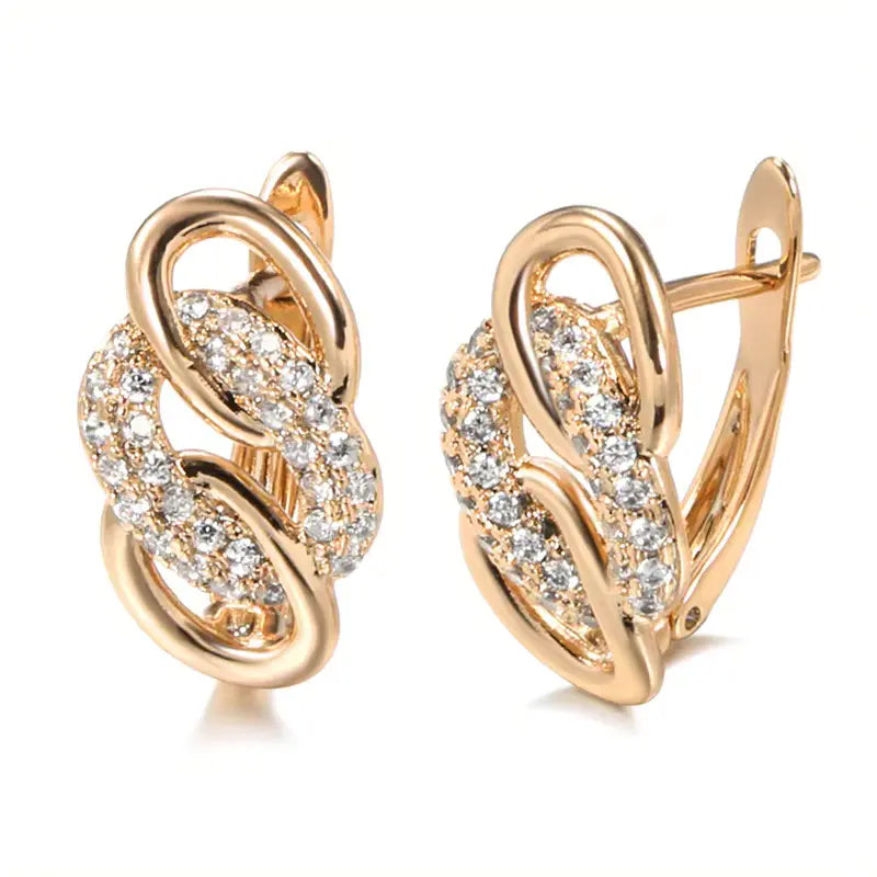 Boucles d'oreilles maillons et zircons, bijou en plaqué or rose et en zircons naturels