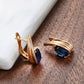 Boucles d'oreilles Zircons bleus, bijou en plaqué or rose et en zircons naturels