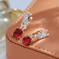 Boucles d'oreilles zircons carrés rouges, bijou en plaqué or rose 585 (14 carats) et en zircons naturels