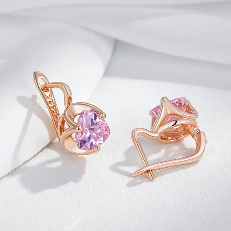 Boucles d'oreilles zircons facettés roses, bijou en plaqué or rose 585 (14 carats) et en zircons naturels (Copy)
