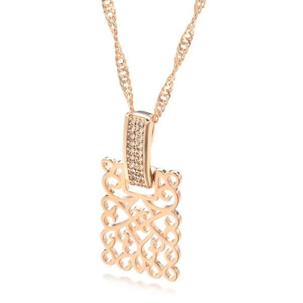 Collier avec motif d'arabesques et zircons, bijou en plaqué or rose 585 (14 carats) et en zircons naturels