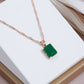 Collier pendentif pierre verte, bijou en plaqué or rose 585 (14 carats) et en zircon naturel