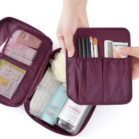 Trousse de maquillage de voyage, violette, à motif fleuri