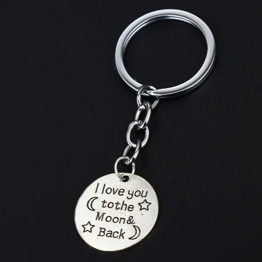 Porte-clés message d'amour "love", accessoire en acier inoxydable argenté