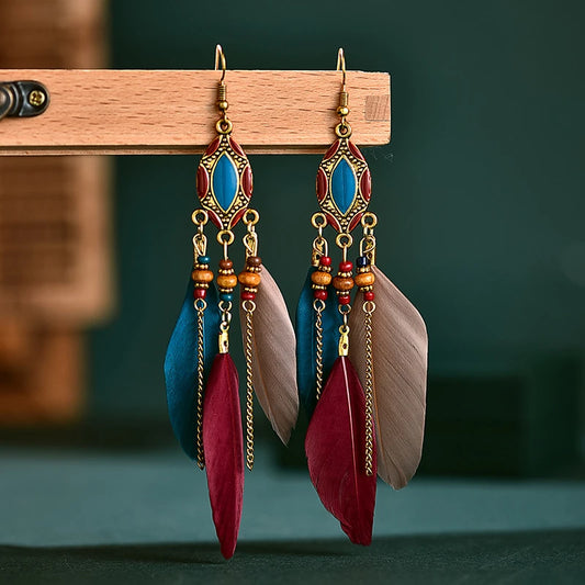 boucles d'oreilles à plumes multicolores