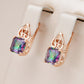 Boucles d'oreilles carrées, zircon multicolore, bijou en alliage plaqué or 585 (14 carats) et en zircons naturels