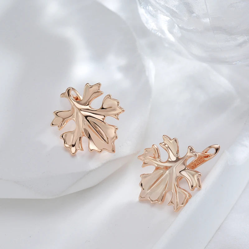Boucles d'oreilles feuilles d'érable, bijou en plaqué or rose 585 (14 carats)
