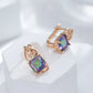 Boucles d'oreilles carrées, zircon multicolore, bijou en alliage plaqué or 585 (14 carats) et en zircons naturels