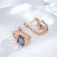 Boucles d'oreilles carrées, zircon multicolore, bijou en alliage plaqué or 585 (14 carats) et en zircons naturels