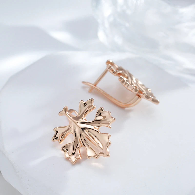 Boucles d'oreilles feuilles d'érable, bijou en plaqué or rose 585 (14 carats)