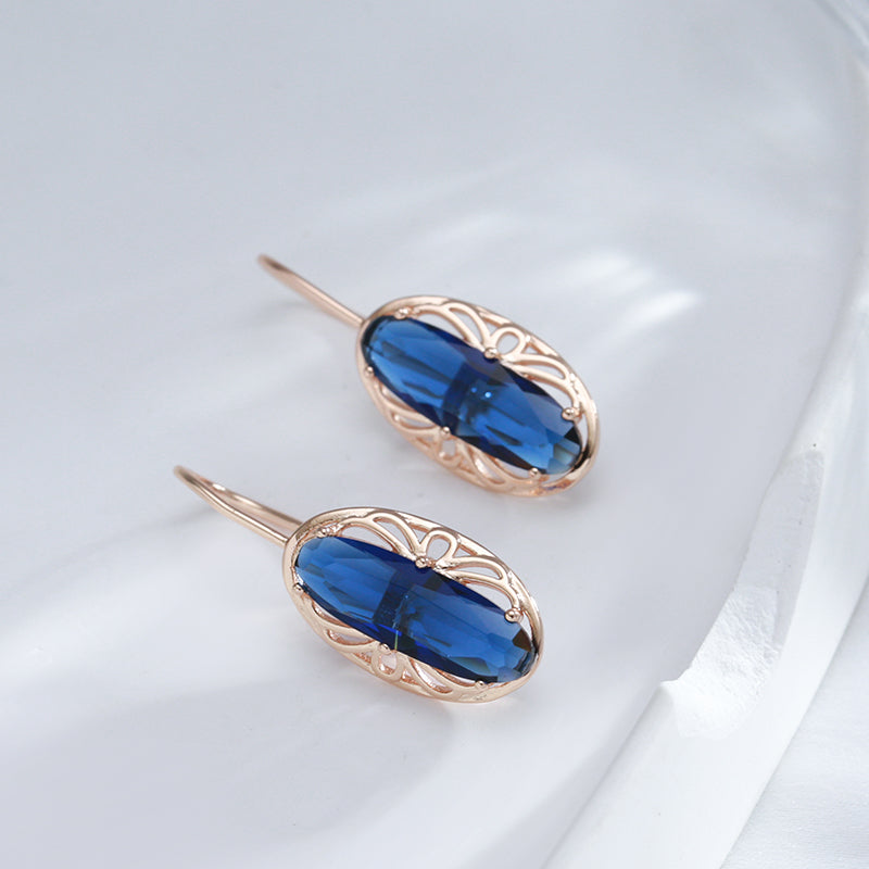 Boucles d'oreilles Tourmaline bleue, bijou en plaqué or 585 (14 carats) et en zircons naturels