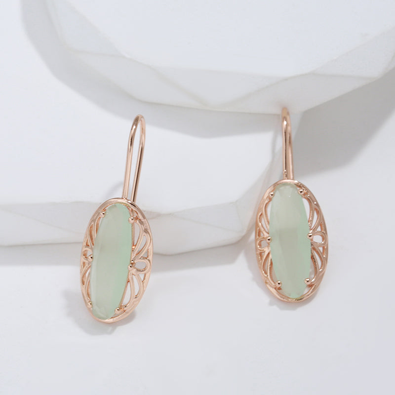 Boucles d'oreilles Tourmaline verte, bijou en alliage plaqué or 585 (14 carats) et en zircons naturels