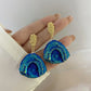 Boucles d'oreilles en pierre bleue, bijou en alliage plaqué or et en pierre naturelle