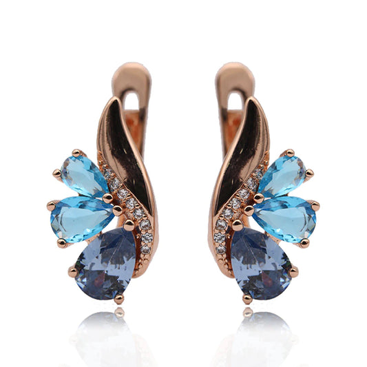 Boucles d'oreilles Dégradé de bleus, bijou en alliage plaqué or 585 (14 carats) et en zircons naturels