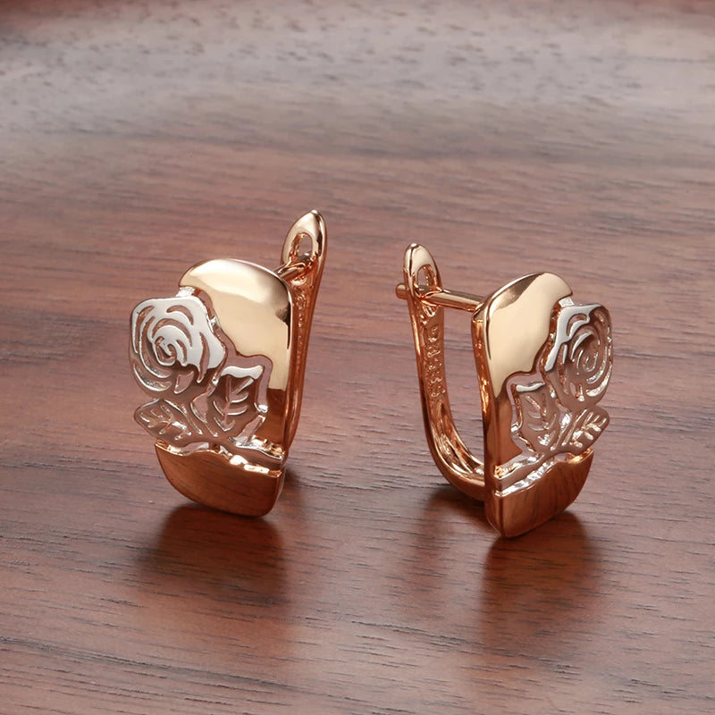Boucles d'oreilles roses, bijou en plaqué or rose et or blanc 585 (14 carats)
