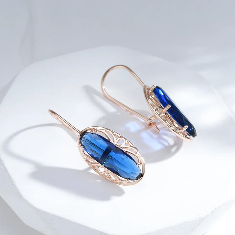 Boucles d'oreilles Tourmaline bleue, bijou en plaqué or 585 (14 carats) et en zircons naturels