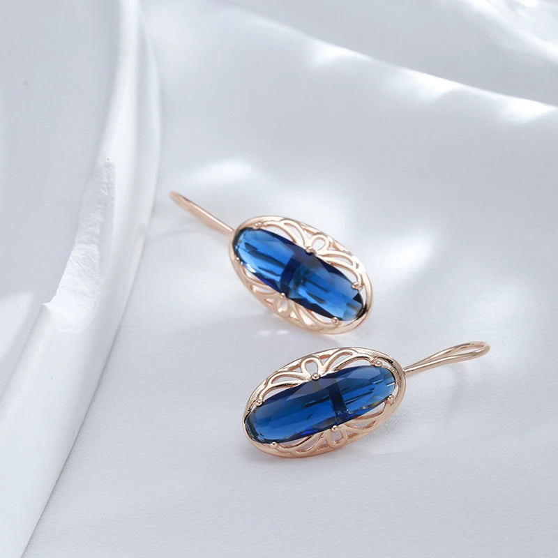 Boucles d'oreilles Tourmaline bleue, bijou en plaqué or 585 (14 carats) et en zircons naturels