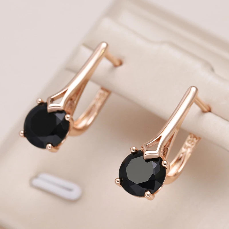 Boucles d'oreilles Zircons noirs, bijou en alliage plaqué or 585 (14 carats) et en zircons naturels