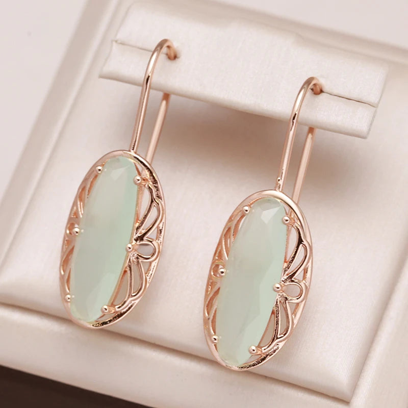 Boucles d'oreilles Tourmaline verte, bijou en alliage plaqué or 585 (14 carats) et en zircons naturels