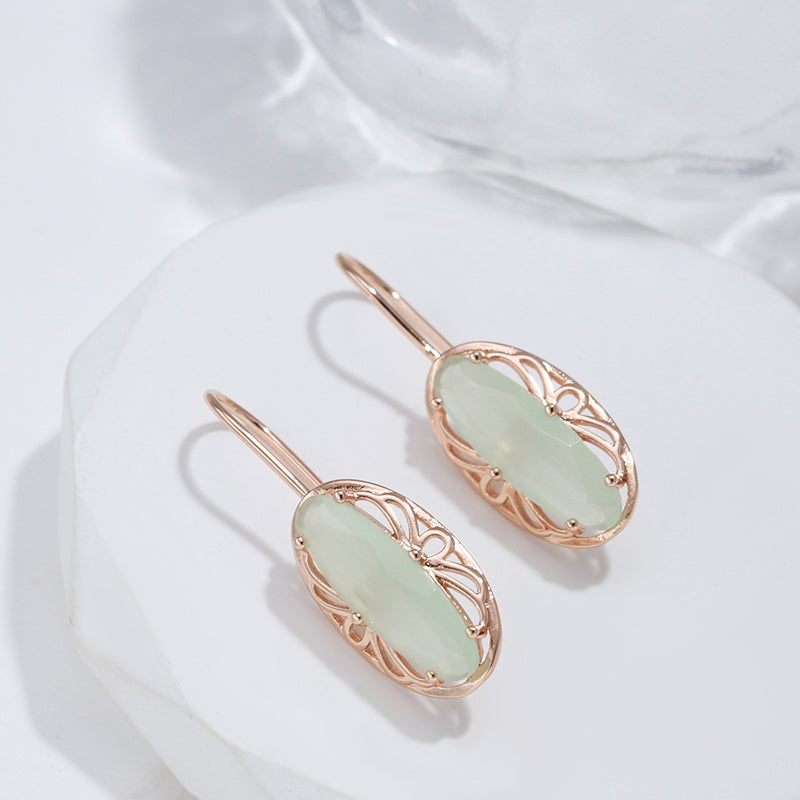 Boucles d'oreilles Tourmaline verte, bijou en alliage plaqué or 585 (14 carats) et en zircons naturels