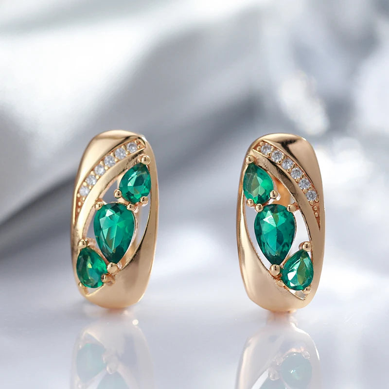 Boucles d'oreilles Zircons verts et blancs, bijou en plaqué or rose et en zircons naturels
