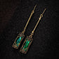 Boucles d'oreilles Rétros avec cristal vert, bijou en plaqué or