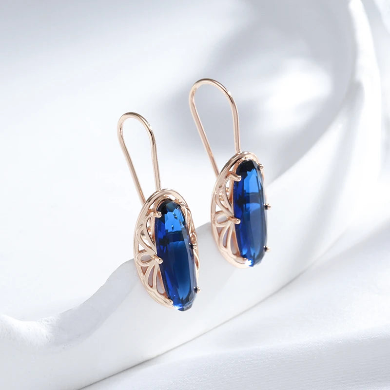 Boucles d'oreilles Tourmaline bleue, bijou en plaqué or 585 (14 carats) et en zircons naturels