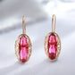 Boucles d'oreilles Tourmaline rose, bijou en alliage plaqué or 585 (14 carats) et en zircons naturels