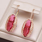 Boucles d'oreilles Tourmaline rose, bijou en alliage plaqué or 585 (14 carats) et en zircons naturels