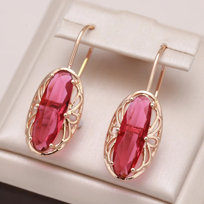 Boucles d'oreilles Tourmaline rose, bijou en alliage plaqué or 585 (14 carats) et en zircons naturels