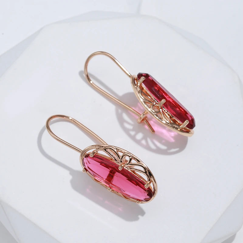 Boucles d'oreilles Tourmaline rose, bijou en alliage plaqué or 585 (14 carats) et en zircons naturels