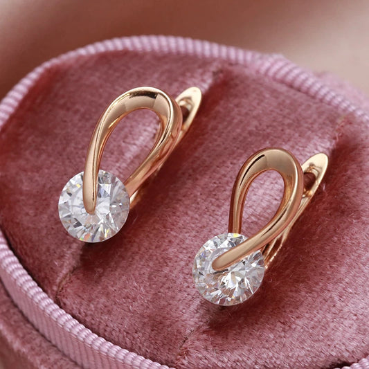 Boucles d'oreilles Courbe élégante & zircon blanc, bijou en alliage plaqué or 585 (14 carats) et en zircons naturels