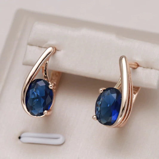 Boucles d'oreilles Zircons bleus, bijou en plaqué or rose et en zircons naturels