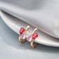 Boucles d'oreilles zircons rouges et roses, bijou en plaqué or rose 585 (14 carats) et en zircons naturels