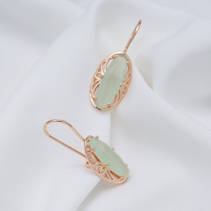Boucles d'oreilles Tourmaline verte, bijou en alliage plaqué or 585 (14 carats) et en zircons naturels