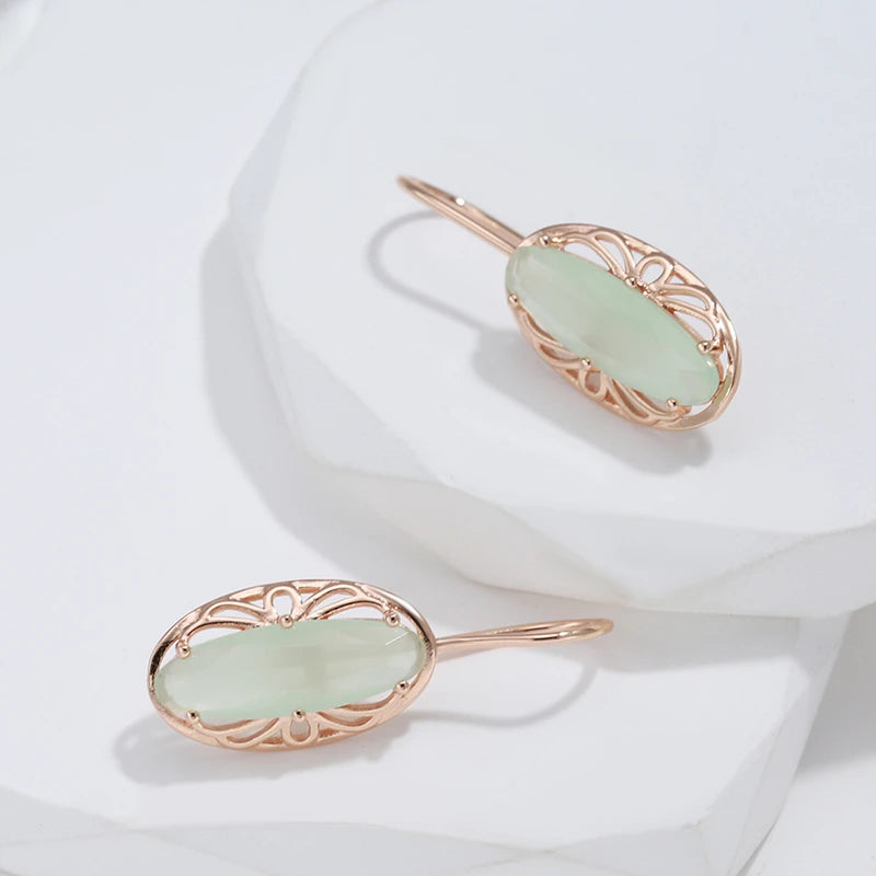 Boucles d'oreilles Tourmaline verte, bijou en alliage plaqué or 585 (14 carats) et en zircons naturels