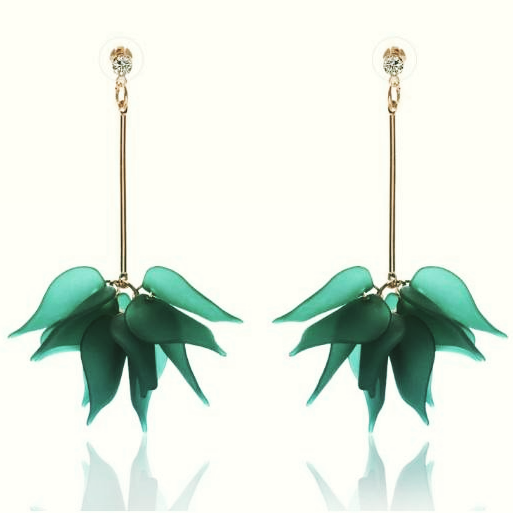 Boucles d'oreilles pendantes Fleur verte, bijou en alliage de zinc