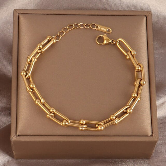 Bracelet Maillons en U, bijou en acier inoxydable doré 18 carats
