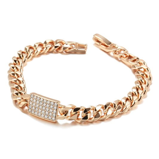 Bracelet pavé de zircons blancs, bijou en plaqué or rose 585 (14 carats) et en zircons naturels