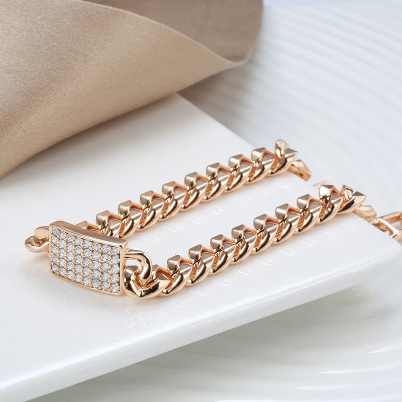 Bracelet pavé de zircons blancs, bijou en plaqué or rose 585 (14 carats) et en zircons naturels
